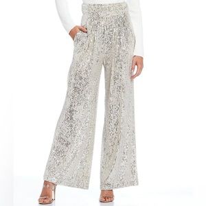Eliza J Sequin High-Rise Wide Leg Pants